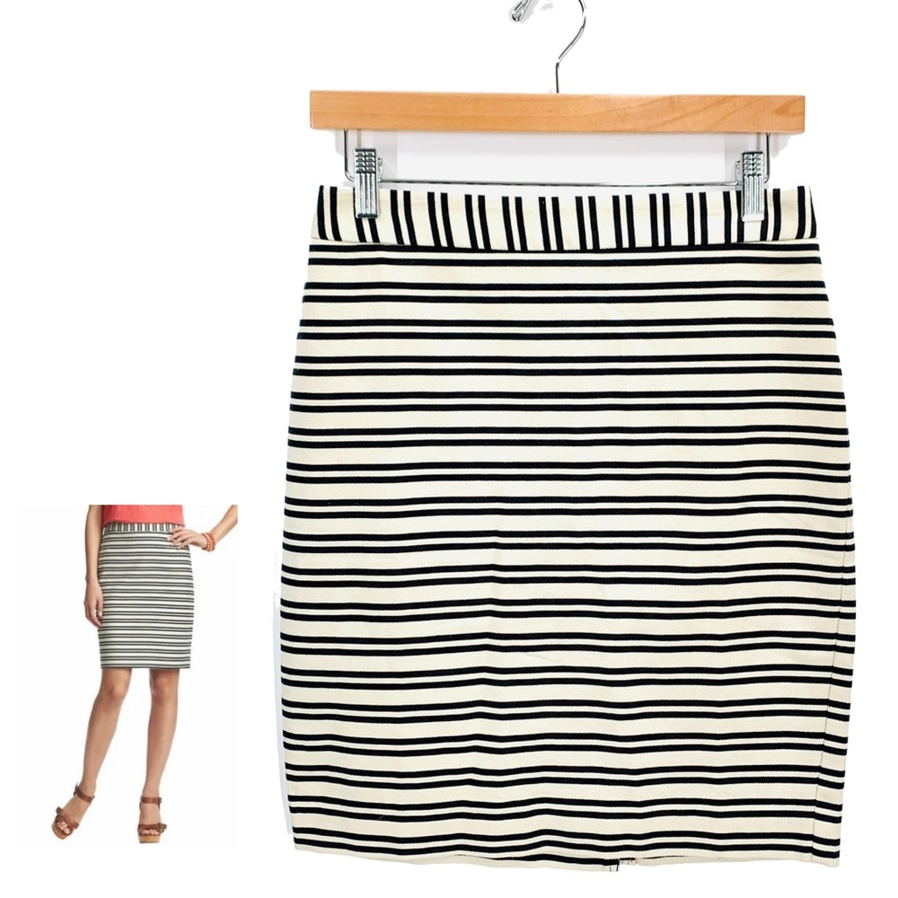 LOFT ANN TAYLOR Striped Straight Pencil Skirt Structured Stretch Cotton Size 0